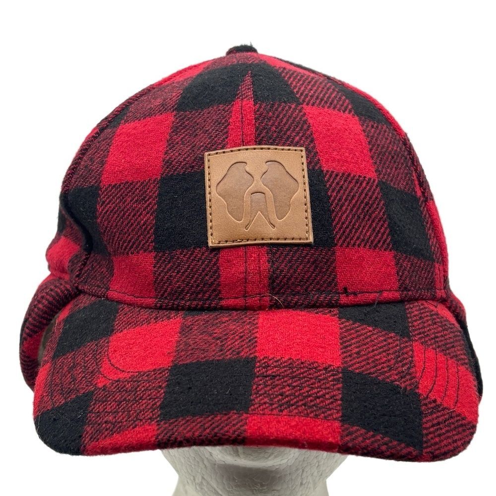CCS Uncharted Supply Co Red Black Buffalo Plaid Hat Wool Blend Ear Flap Cap M/L